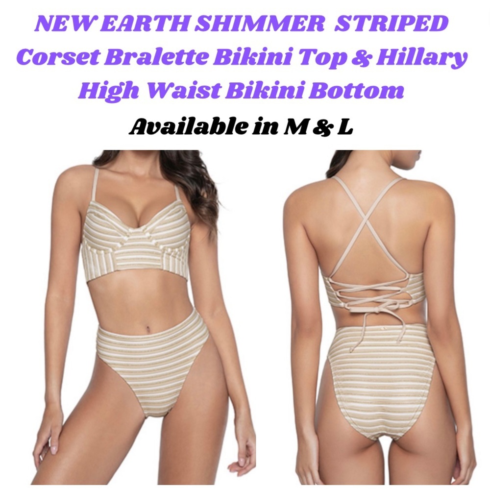 PQ SWIM EARTH SHIMMER STRIPED HIGH WAISTED BIKINI (top & bottom)